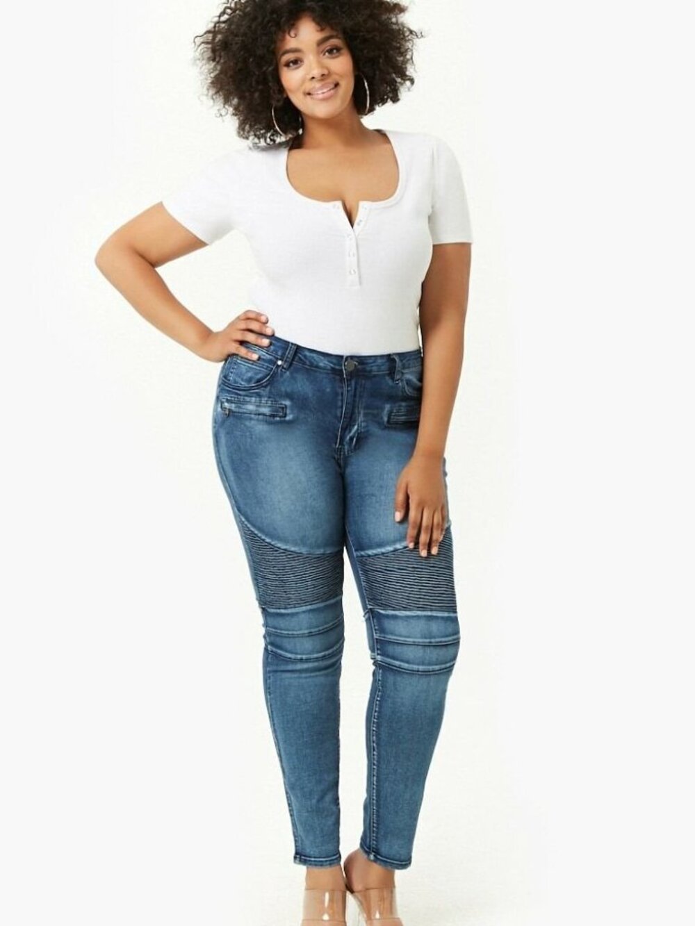 Forever 21 Plus Medium Denim Skinny Moto Jeans 2X